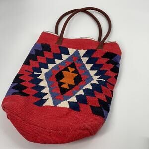 Pine creek red aztec boho tote bag